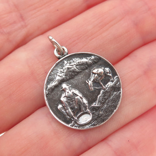 925 Sterling Silver Vintage 1984 Colorado Gold Rush Miners Oxidized Mini Pendant
