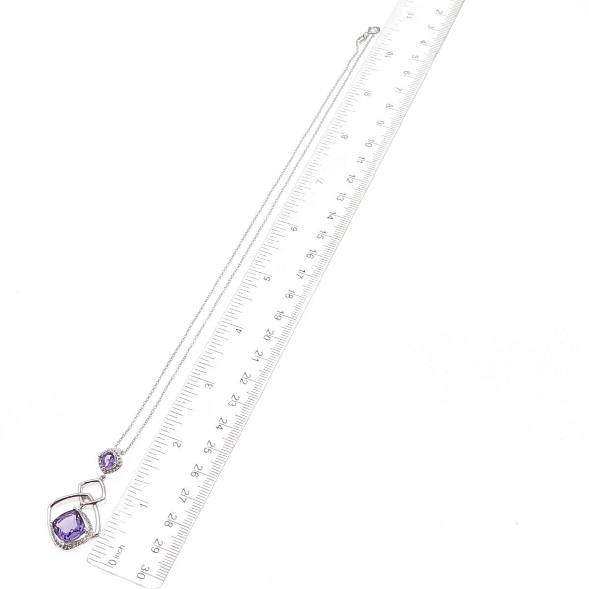 925 Sterling Silver Real Diamond & Amethyst Cable Chain Necklace 18"