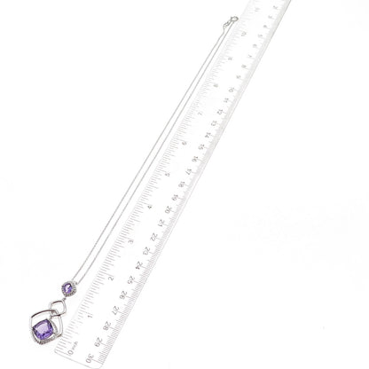 925 Sterling Silver Real Diamond & Amethyst Cable Chain Necklace 18"