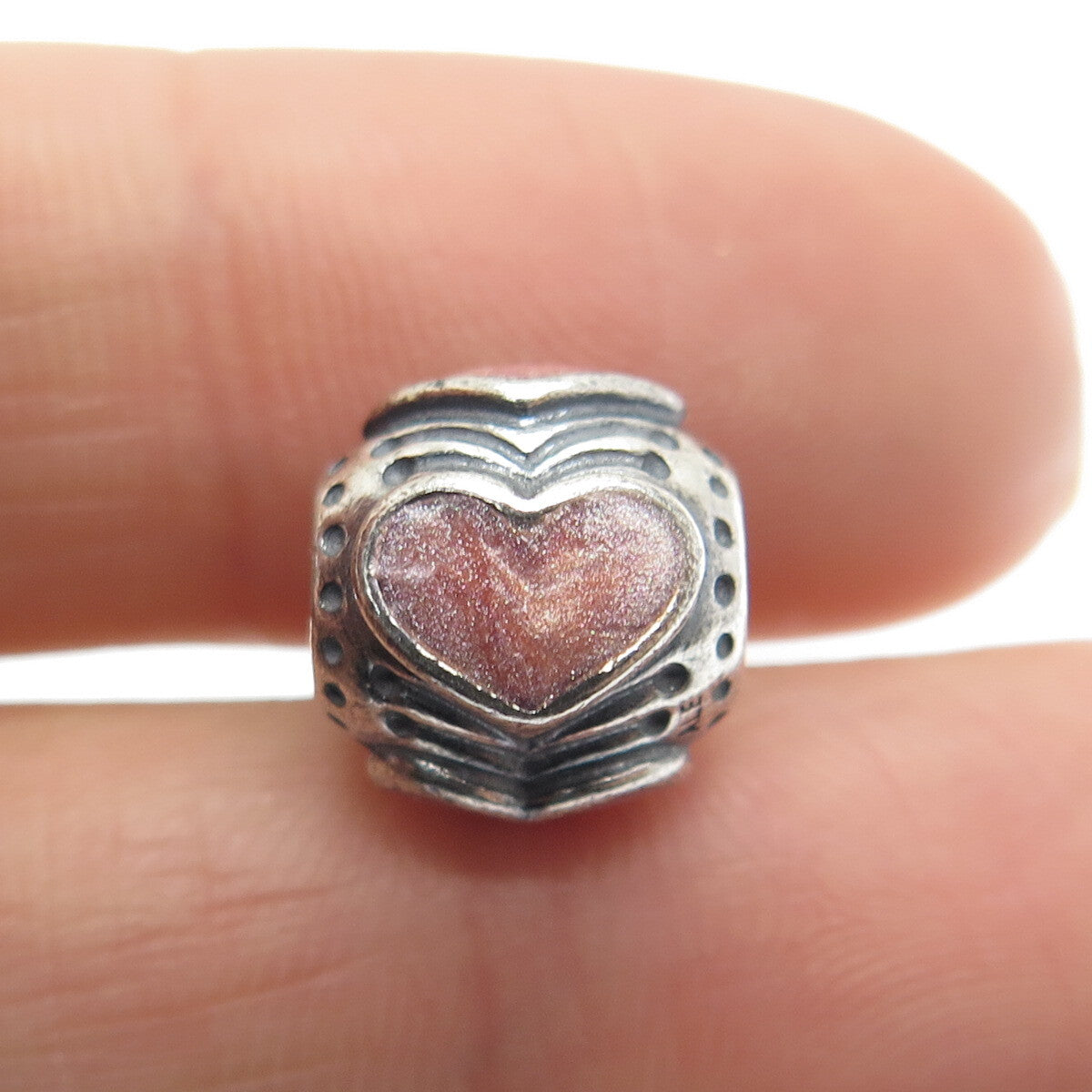 PANDORA 925 Sterling Silver Rose Enamel Heart Bead Charm