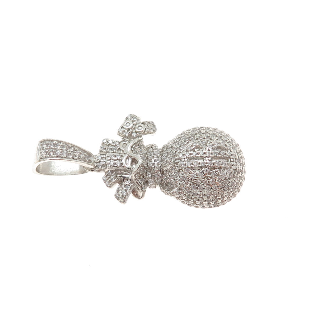 925 Sterling Silver Round-Cut C Z Dollar Sign Money Bag Charm Pendant