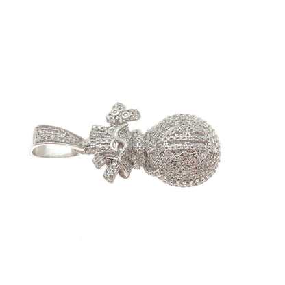 925 Sterling Silver Round-Cut C Z Dollar Sign Money Bag Charm Pendant