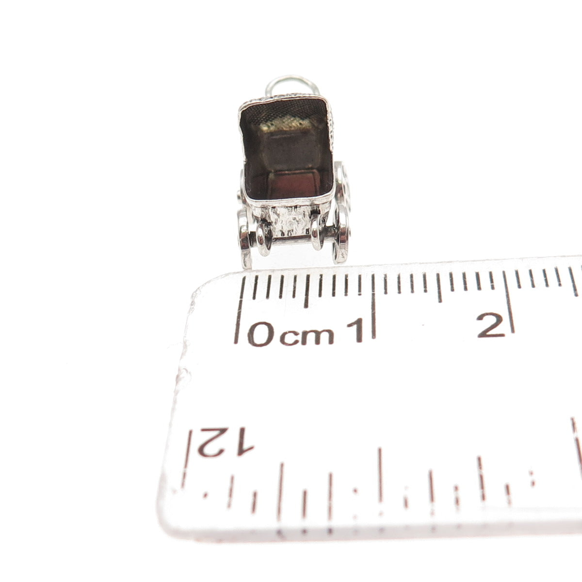 925 Sterling Silver Vintage Baby Stroller Oxidized 3D Mini Charm Pendant