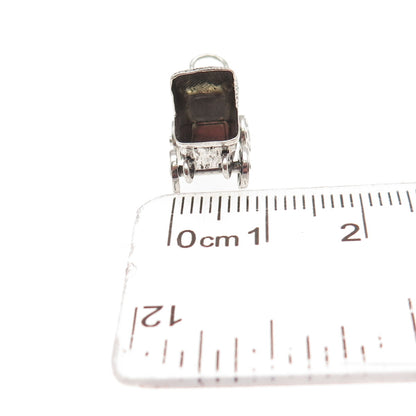 925 Sterling Silver Vintage Baby Stroller Oxidized 3D Mini Charm Pendant