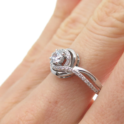 SAI 925 Sterling Silver Round-Cut C Z Swirl Promise Ring Size 7.25
