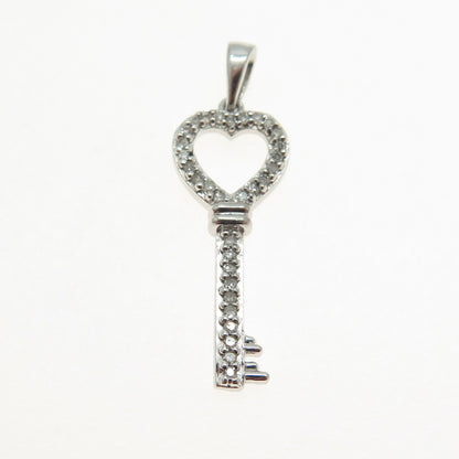 925 Sterling Silver Real Round-Cut Diamond Heart Key Minimalist Charm Pendant