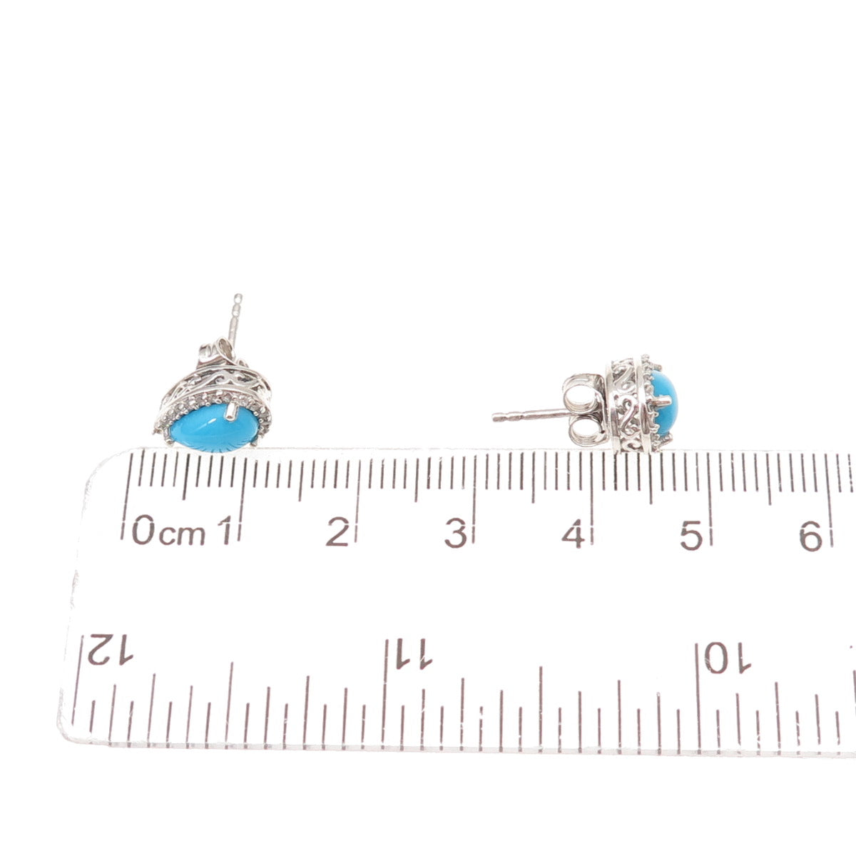 Chuck Clemency 925 Sterling Silver Real Turquoise & White Topaz Stud Earrings