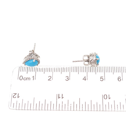 Chuck Clemency 925 Sterling Silver Real Turquoise & White Topaz Stud Earrings