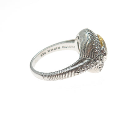 JUDITH RIPKA 925 Sterling Silver Round-Cut Canary & White C Z Ring Size 11