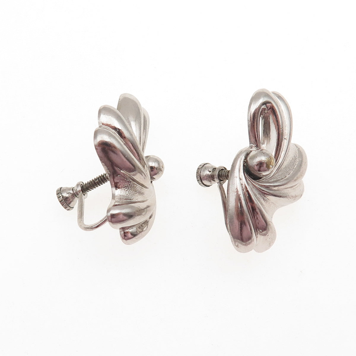 925 Sterling Silver Antique Art Deco Floral Oxidized Screw Back Earrings