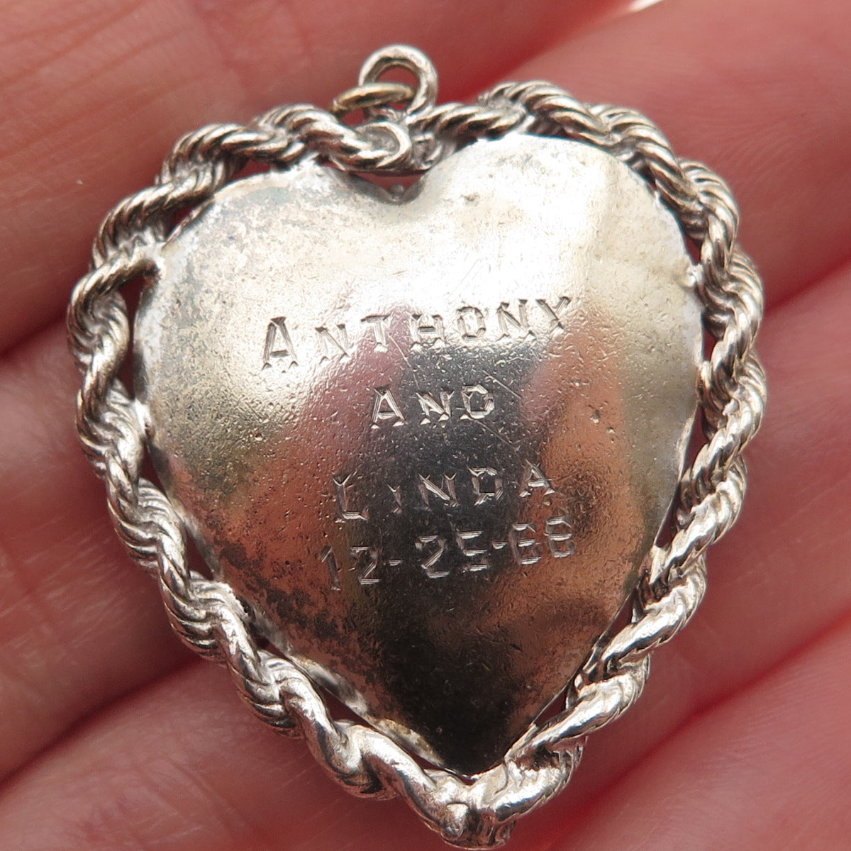 925 Sterling Silver Vintage Rhinestone Christmas Tree Heart Charm Pendant