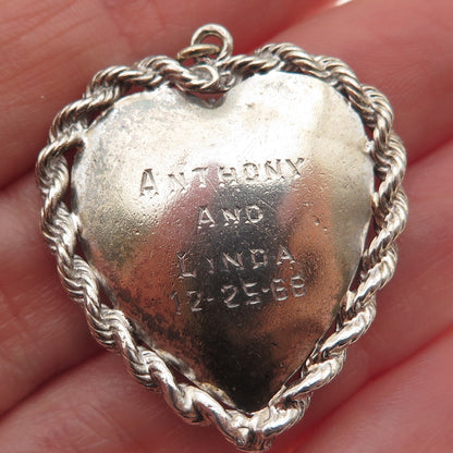 925 Sterling Silver Vintage Rhinestone Christmas Tree Heart Charm Pendant