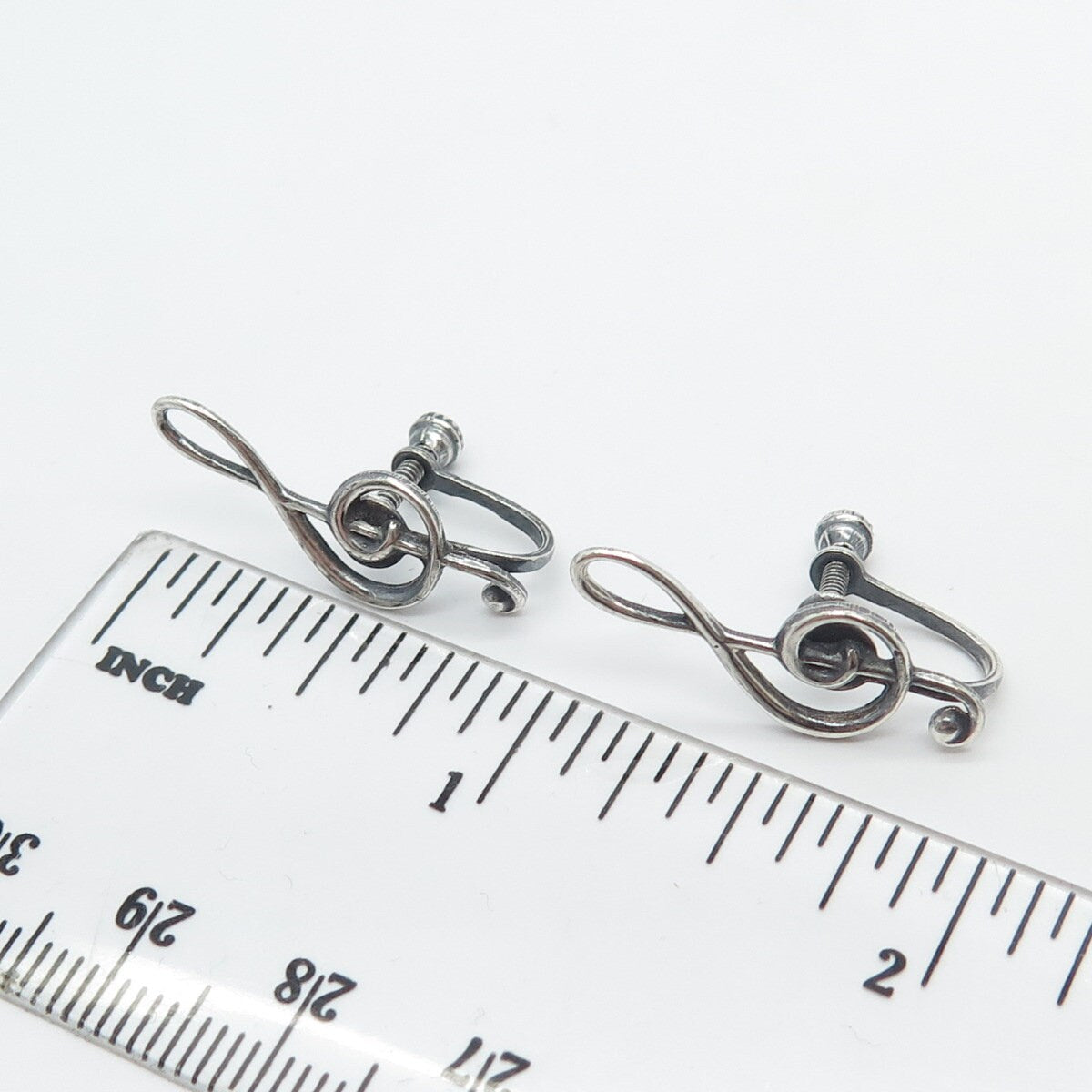 925 Sterling Silver Vintage Treble Clef Music Screw Back Earrings