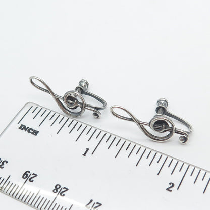 925 Sterling Silver Vintage Treble Clef Music Screw Back Earrings