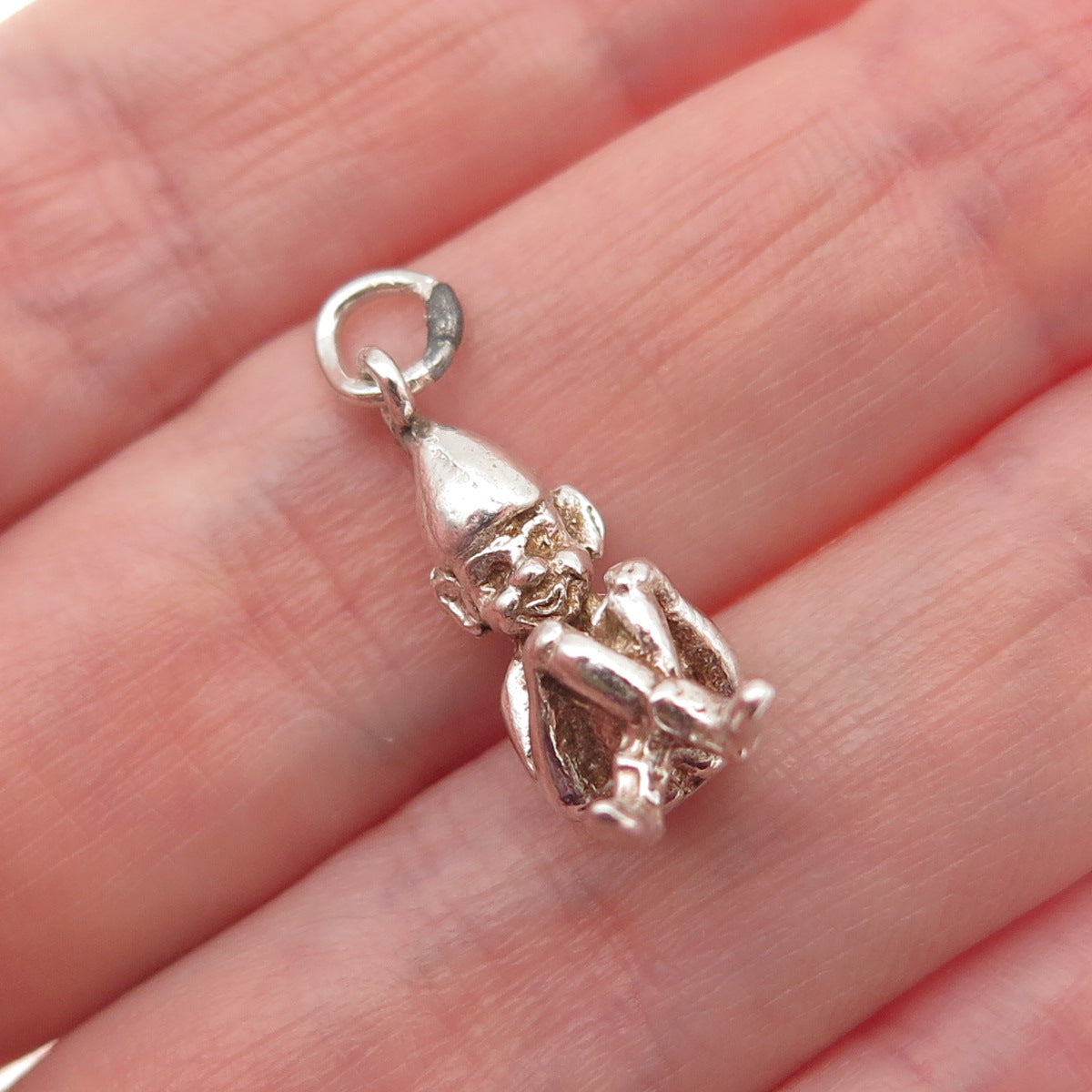 925 Sterling Silver Vintage Pixie Oxidized 3D Mini Charm Pendant