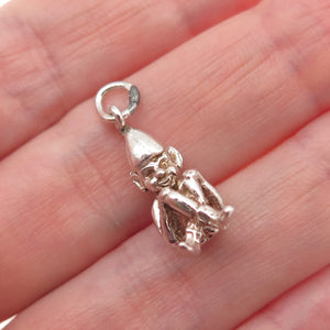925 Sterling Silver Vintage Pixie Oxidized 3D Mini Charm Pendant