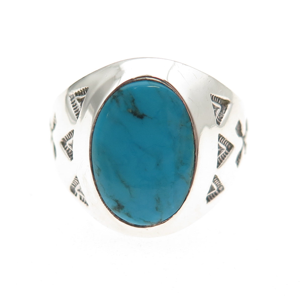 Wheeler Mfg Old Pawn 925 Sterling Silver Vintage Turquoise Arrow Ring Size 9.25