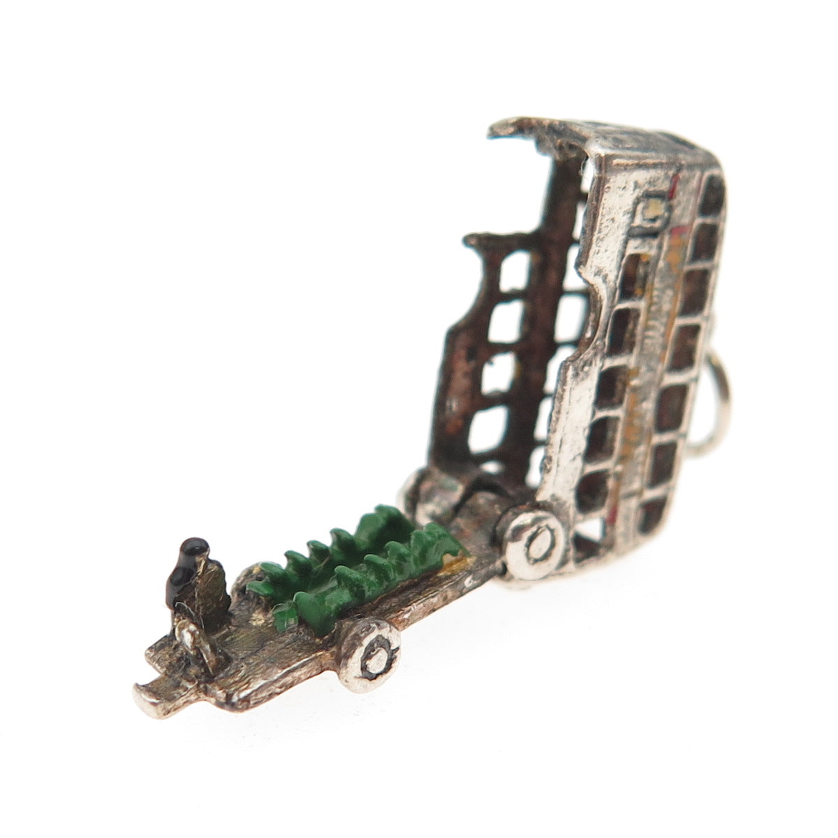 925 Sterling Silver Vintage Enamel London Double Decker Open Bus 3D Mini Pendant