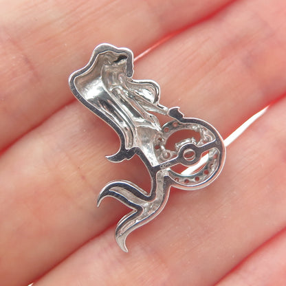 925 Sterling Silver Round-Cut C Z Ariel Mermaid Minimalist Charm Slide Pendant