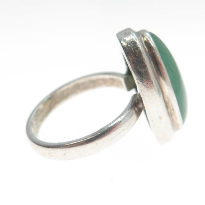 925 Sterling Silver Vintage Real Cabochon Aventurine Modernist Ring Size 8