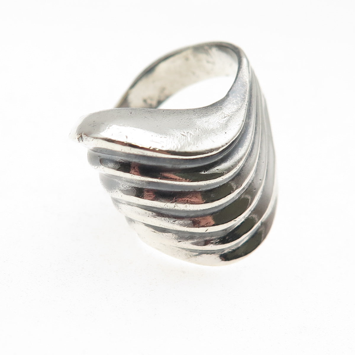 925 Sterling Silver Vintage Modernist Ribbed Oxidized Ring Size 9.25