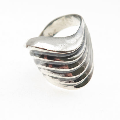 925 Sterling Silver Vintage Modernist Ribbed Oxidized Ring Size 9.25