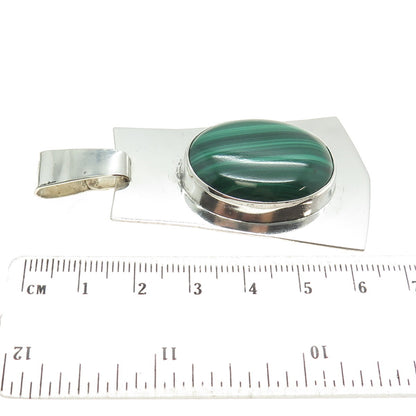 M. KAYE 925 Sterling Silver Vintage Real Cabochon Malachite Modernist Pendant