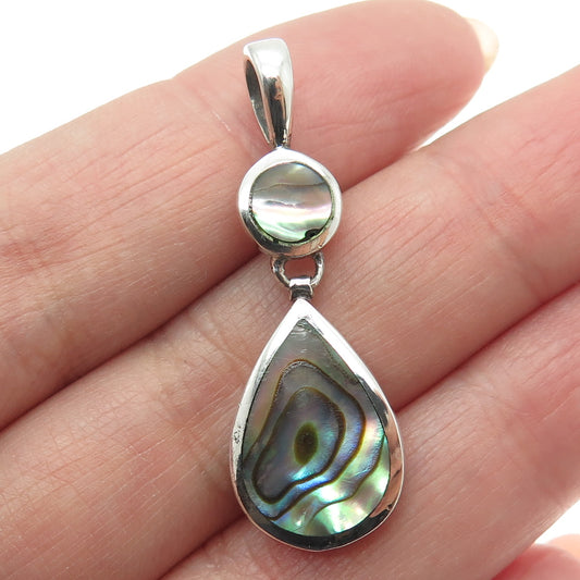 ACLEONI 925 Sterling Silver Vintage Real Abalone Shell Peace Pendant