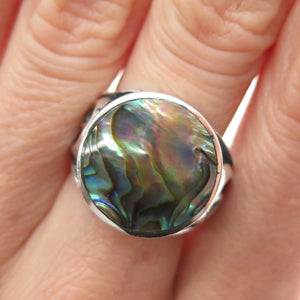 INDIGO 925 Sterling Silver Vintage Real Abalone Shell Spiral Ring Size 6.75