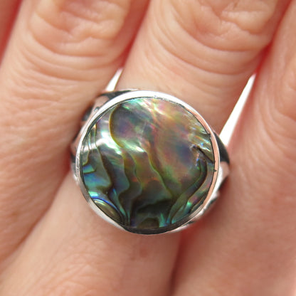 INDIGO 925 Sterling Silver Vintage Real Abalone Shell Spiral Ring Size 6.75