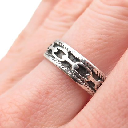 925 Sterling Silver Vintage Cable Link Oxidized Band Ring Size 7.5