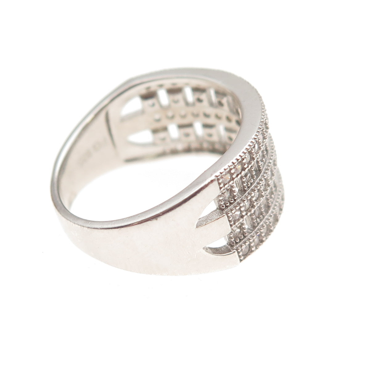 925 Sterling Silver Round-Cut C Z Sparkle Fence Ring Size 7
