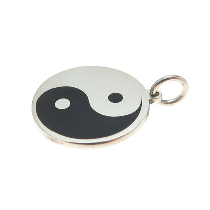 925 Sterling Silver Black Enamel Yin Yang Round Tag Minimalist Charm Pendant