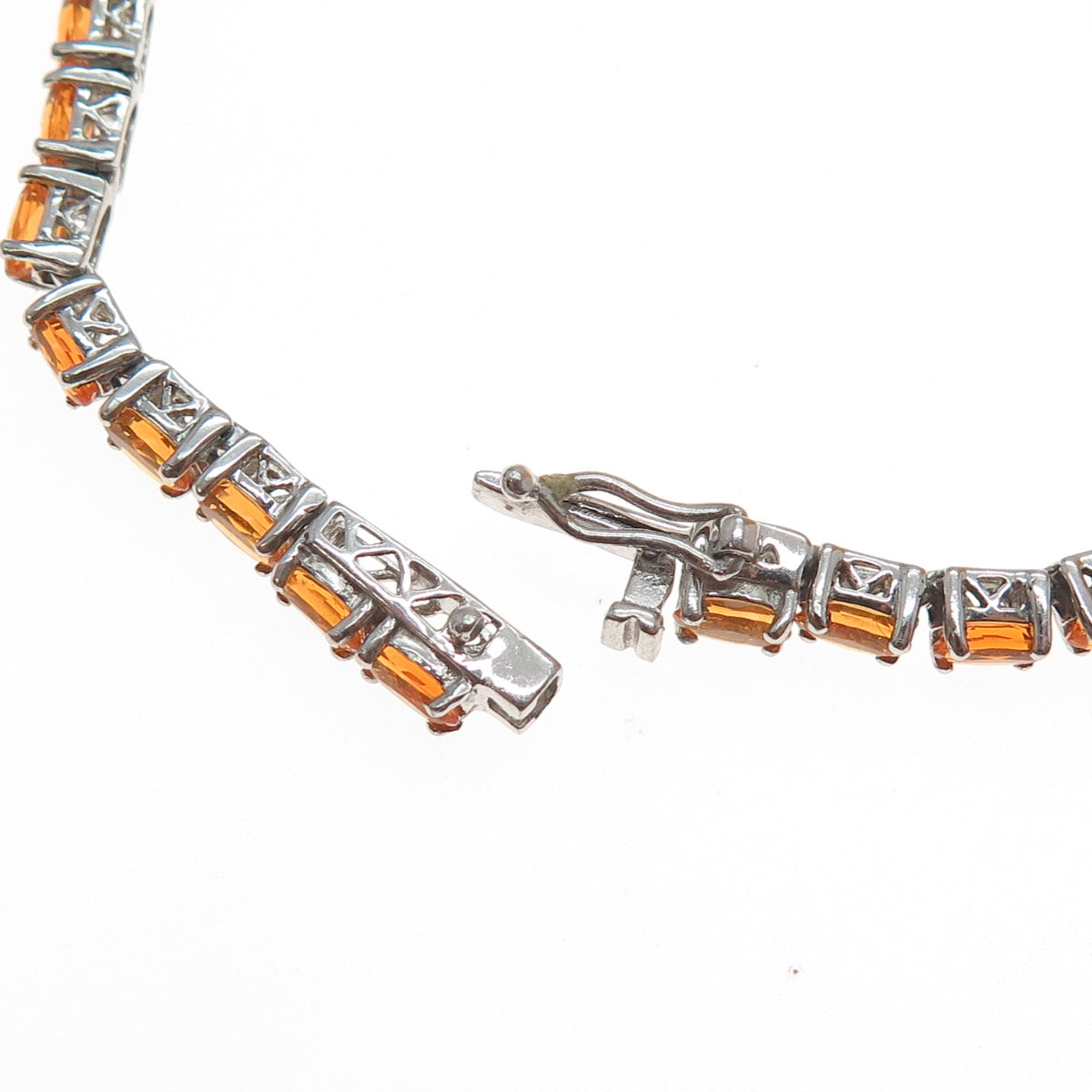 CHUCK CLEMENCY 925 Sterling Silver Real Fire Opal Tennis Link Bracelet 8"