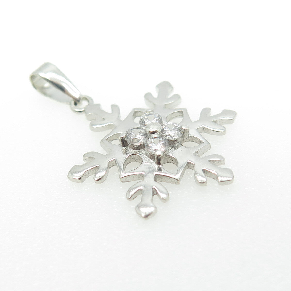 925 Sterling Silver Round-Cut C Z Snowflake Pendant