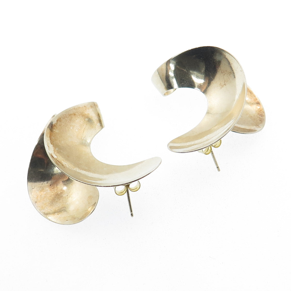 Patricia Daunis 925 Sterling Silver Gold Plated Vintage 1985 Modernist Earrings