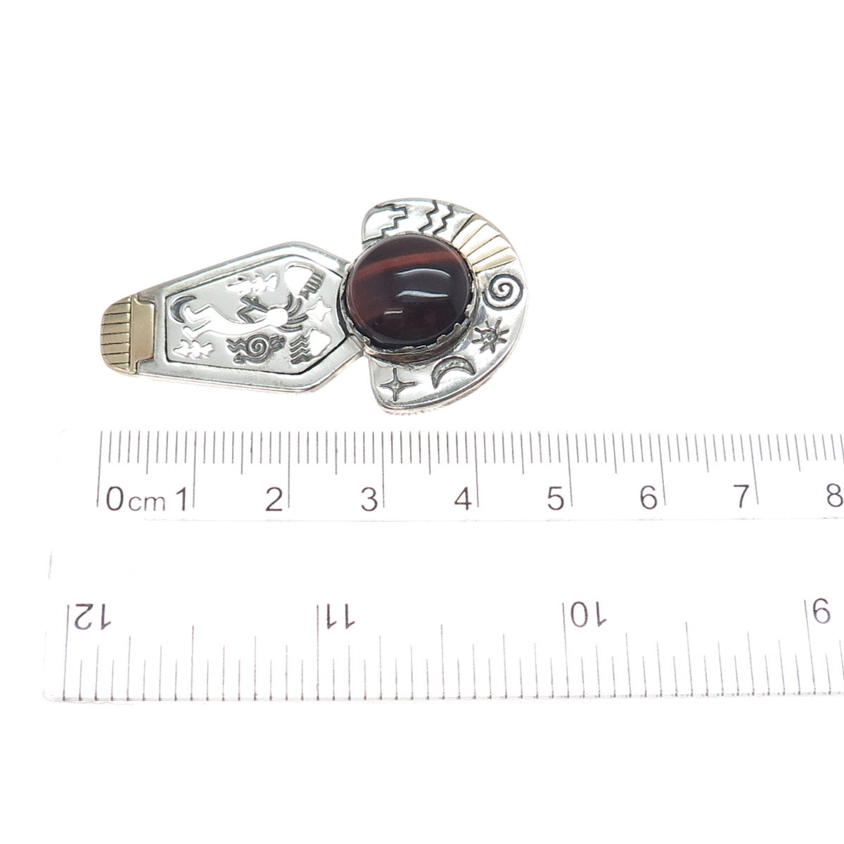 CAROLYN POLLACK R TENORIO Old Pawn 14K Gold Silver Vintage Tiger Eye Pin Pendant