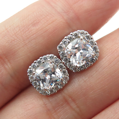 925 Sterling Silver Cushion & Round-Cut C Z Sparkle Stud Earrings