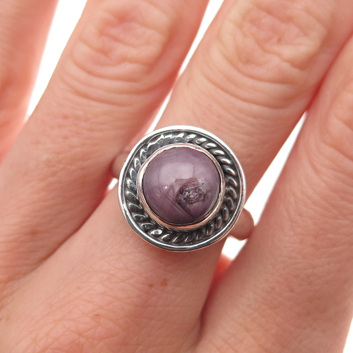 925 Sterling Silver Vintage Real Purple Sapphire Oxidized Ring Size 8