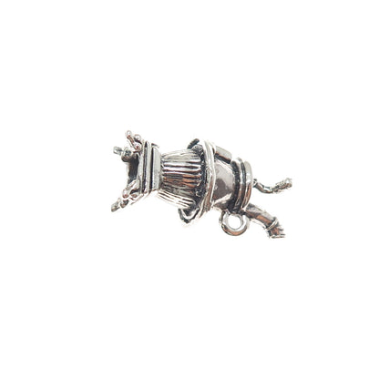 925 Sterling Silver Vintage Potbelly Stove Oxidized 3D Charm Pendant