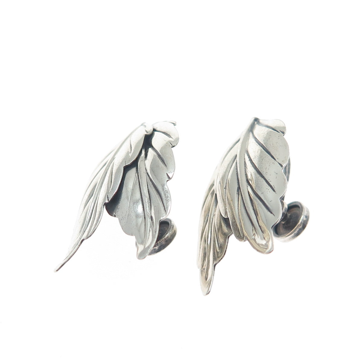 DANECRAFT 925 Sterling Silver Antique Art Deco Floral Leaf Screw Back Earrings
