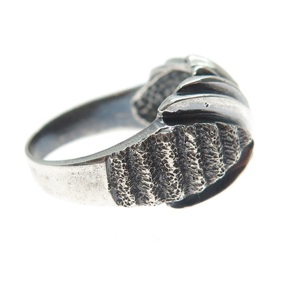 925 Sterling Silver Vintage Modernist Crisscross Oxidized Ring Size 7.25