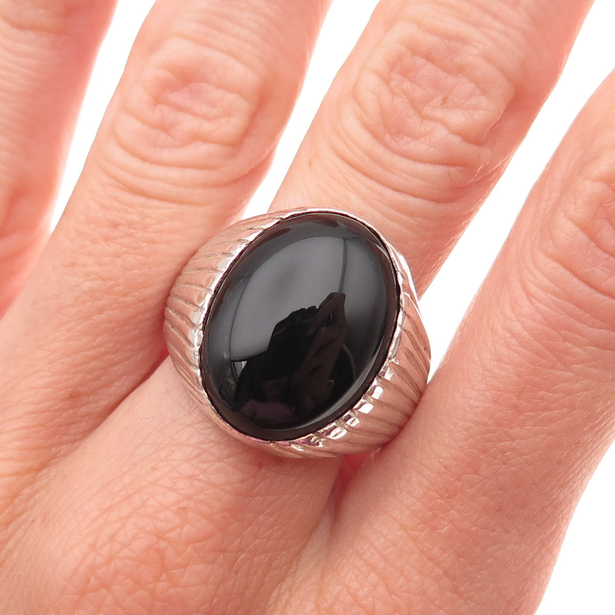 Old Pawn 925 Sterling Silver Vintage Southwestern Black Onyx Ring Size 11.5