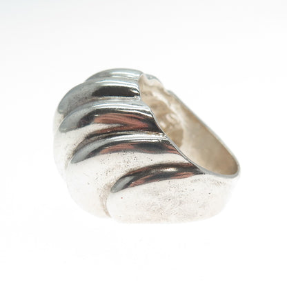 925 Sterling Silver Vintage Mexico Modernist Ribbed Dome Ring Size 7.25