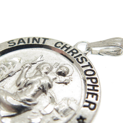 925 Sterling Silver Vintage Saint Christopher Religious Medal Pendant