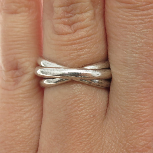 925 Sterling Silver Vintage Interlocked Trinity Band Ring Size 7.5