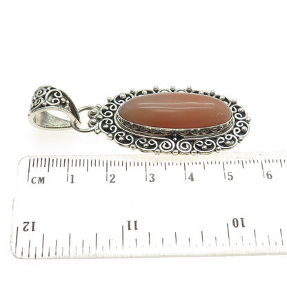 SUARTI BALI 925 Sterling Silver Vintage Peach Carnelian Gem Swirl Frame Pendant