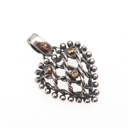 Philip Gavriel 925 Sterling Silver 18K Gold Real Diamond Heart Oxidized Pendant