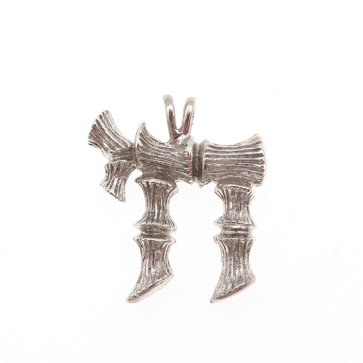 925 Sterling Silver Vintage Chai Judaica Bamboo Oxidized Charm Pendant