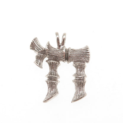 925 Sterling Silver Vintage Chai Judaica Bamboo Oxidized Charm Pendant
